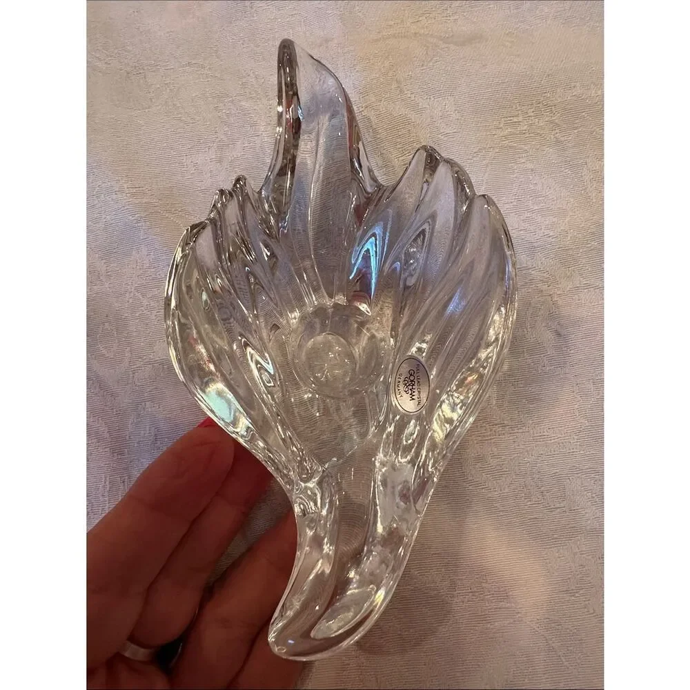 Gorham Vintage Full Lead Crystal Peace Dove Taper Candle Holder